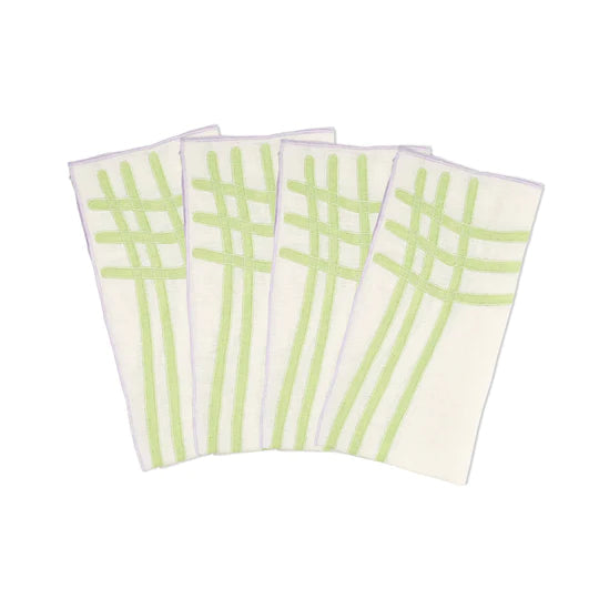 Green Grid Linen Napkins S/4