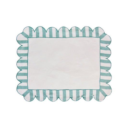 Green Scalloped Linen Placemats S/4