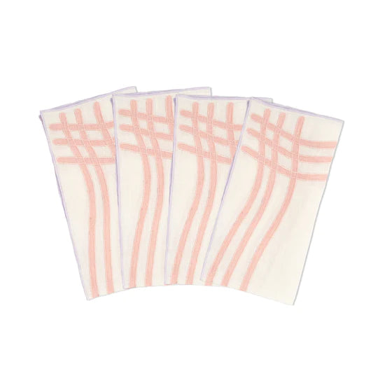 Pink Grid Linen Napkins S/4