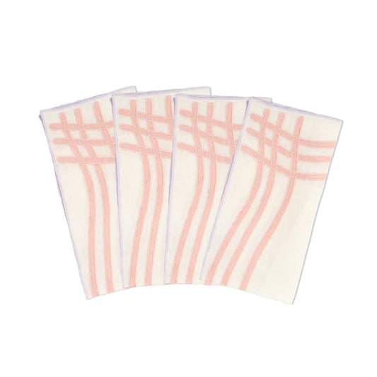 Pink Grid Linen Napkins S/4