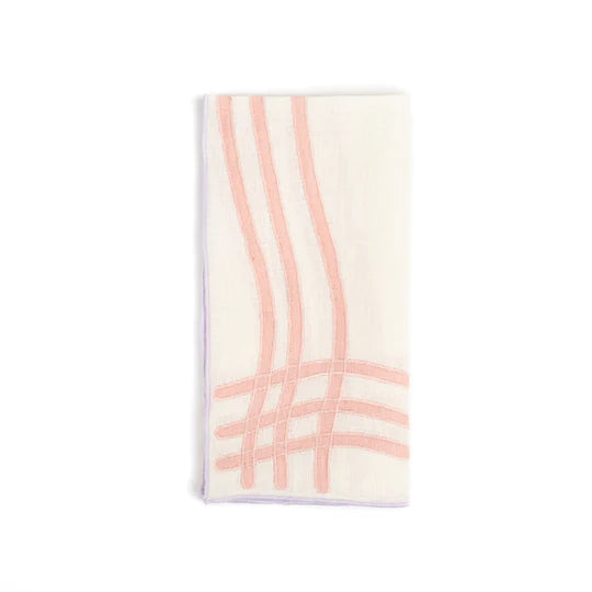 Pink Grid Linen Napkins S/4