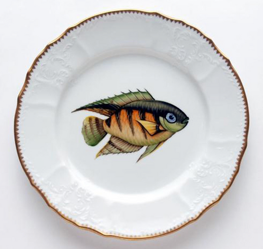 Anna Weatherly Fish Dinner Plate Brown/Green Stripes