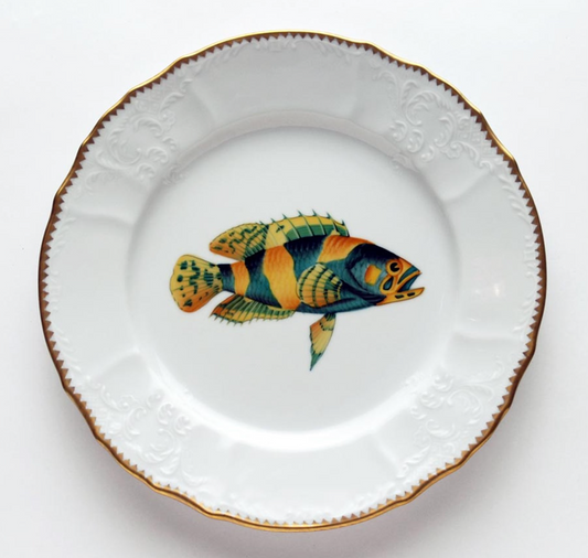 Anna Weatherly Fish Dinner Plate Blue Striped and Speckled