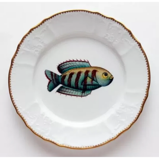 Anna Weatherly Fish Dinner Plate Aqua/Brown Stripes
