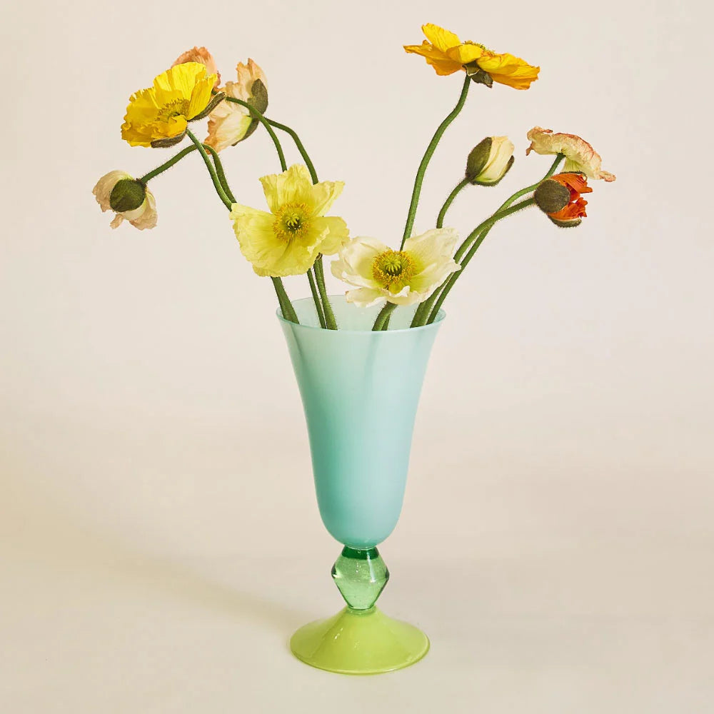 Tall Footed Vase in Soft Blue
