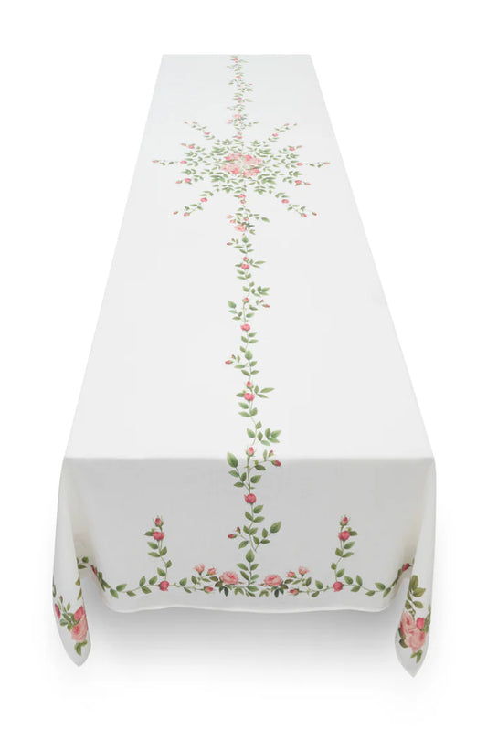 Rose Trellis Linen Tablecloth- 65x118 inches