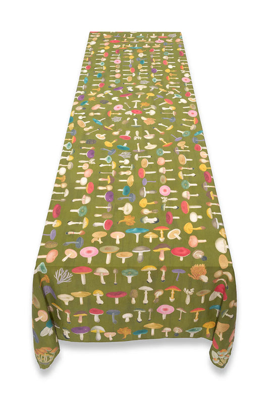 Green fungi Linen Tablecloth 65 x 150”