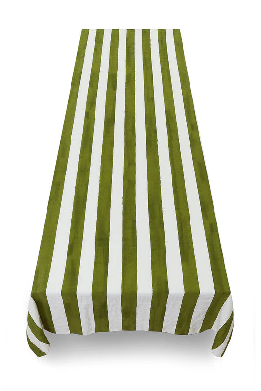 Stripe Linen Tablecloth in Avocado Green 65 x 150”