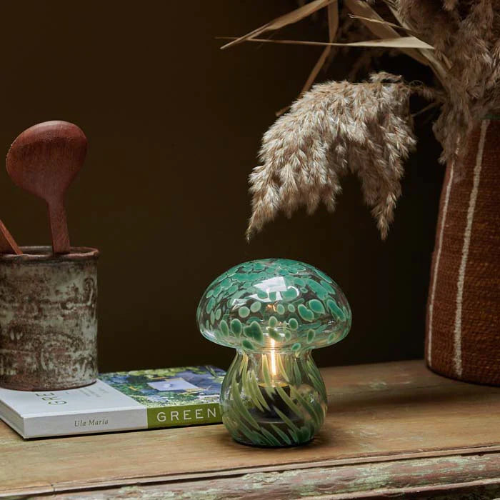 Glass LED Mushroom light - Green marble