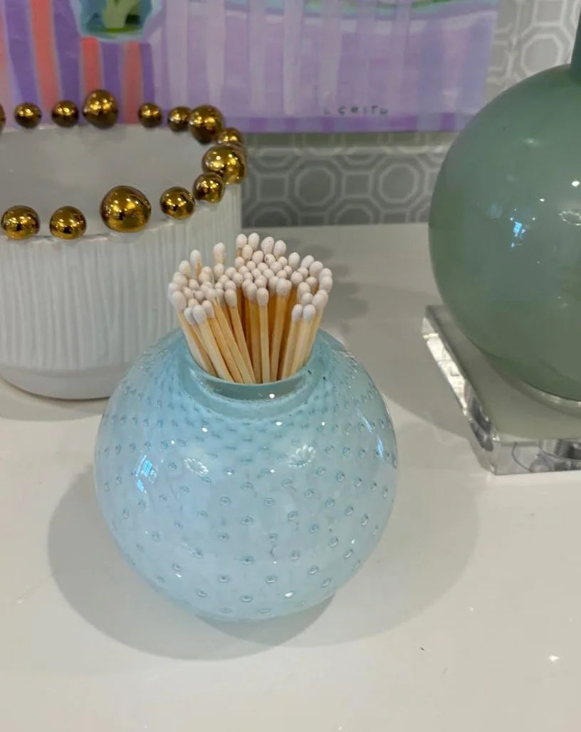 Handblown Match Striker with Matches - Light Blue