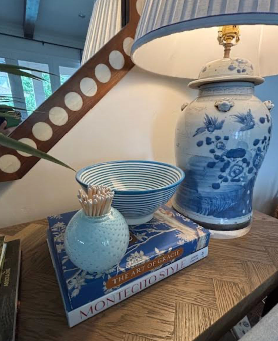 Handblown Match Striker with Matches - Light Blue