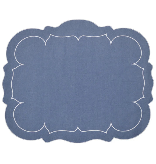 Blue Scalloped Linen Placemat, Set of 6