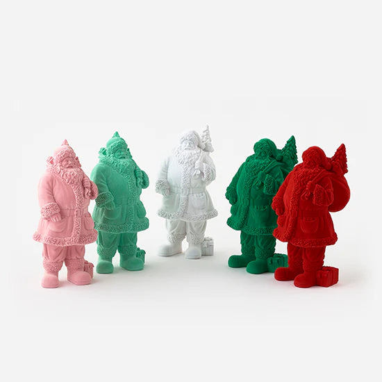 Small Flocked Santa- Light Green