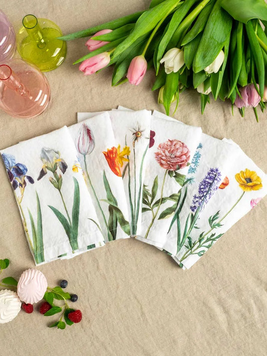 S/6 Early Flowers Linen Napkins