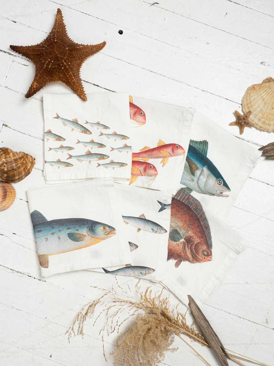 S/6 Sea Fish Linen Napkins