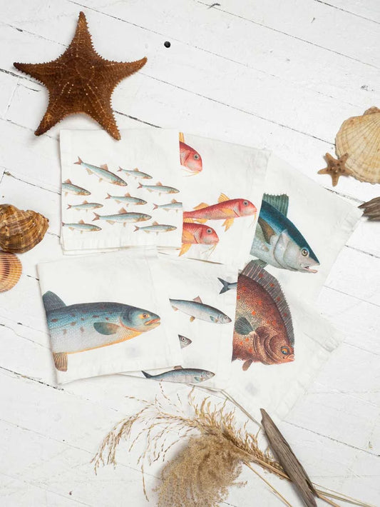 S/6 Sea Fish Linen Napkins