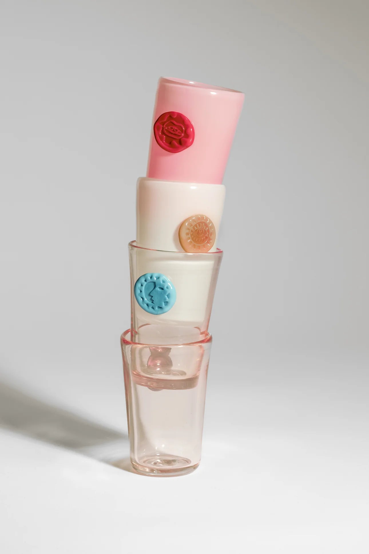 Helle Mardahl Monogram Glass set of 2 Pink Punch and Blue Mint and Pink Punch and Butter