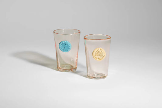 Helle Mardahl Monogram Glass set of 2 Pink Punch and Blue Mint and Pink Punch and Butter