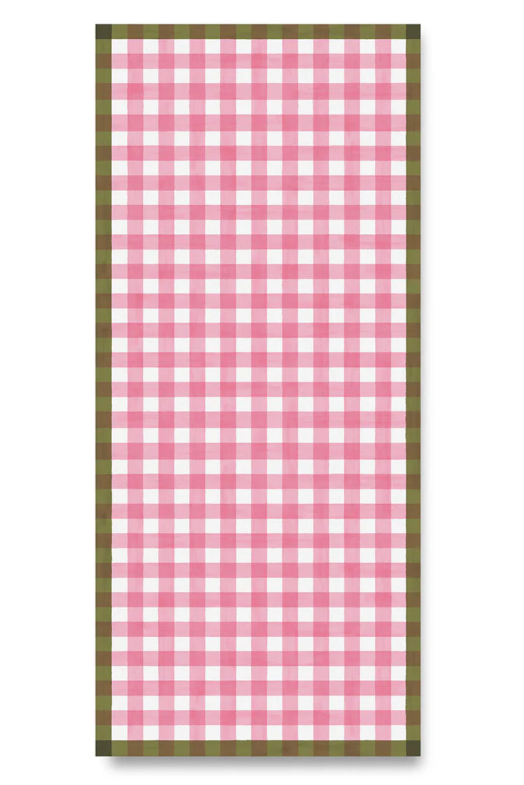 Summerill and Bishop Rose Pink with Green Trim Gingham Tablecloth 65x150"