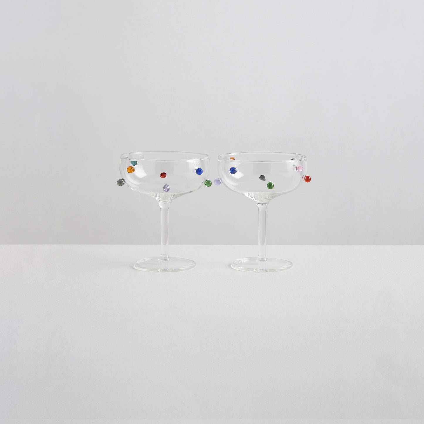 Pomponette Coupes Clear Glass with Multi Colored Accents - Set of 2