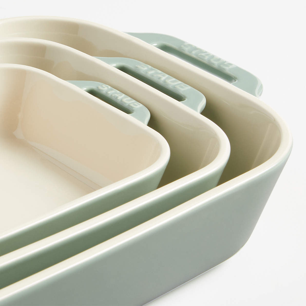 Staub Stoneware 3 piece  Rectangular Baking Dish Set in Eucalyptus