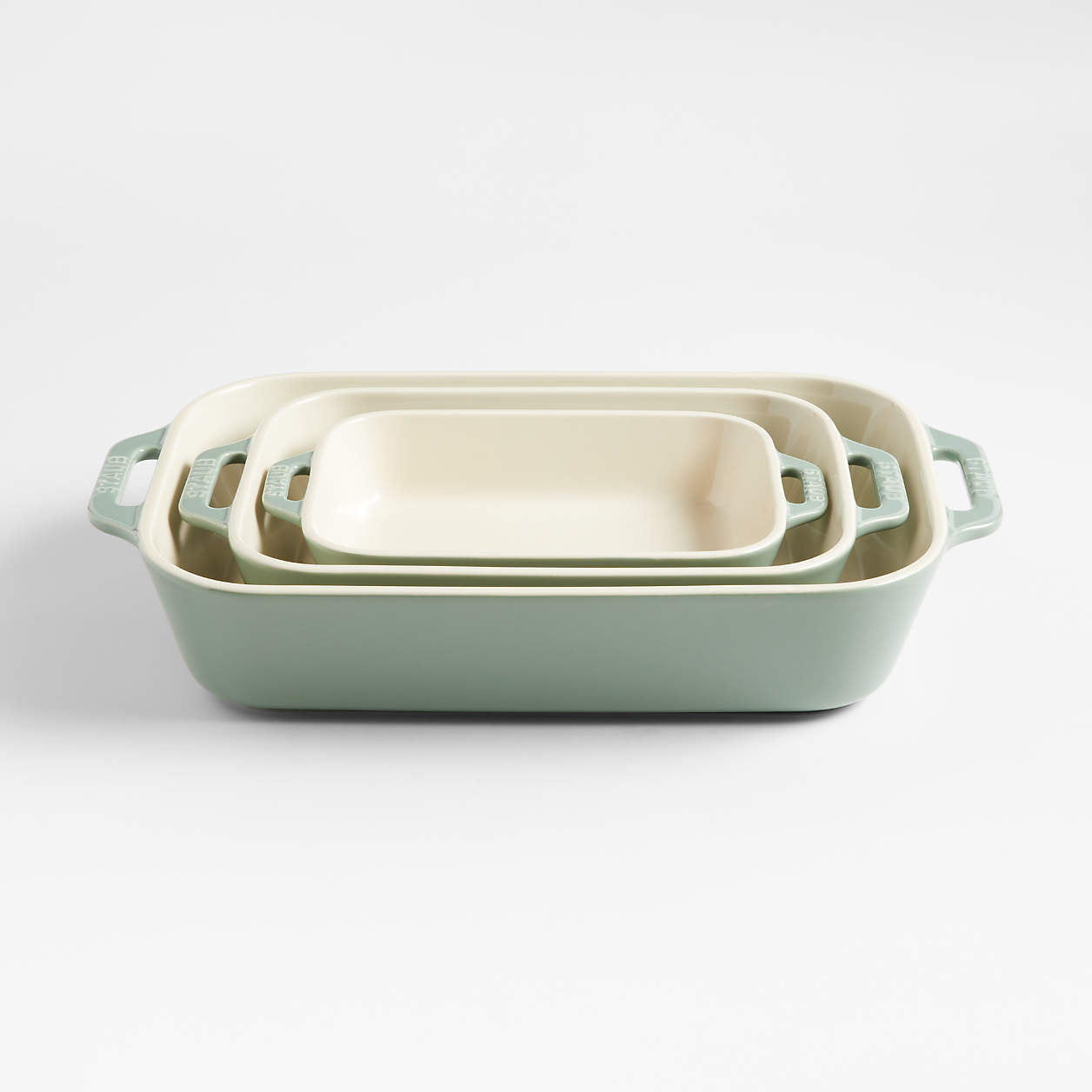 Staub Stoneware 3 piece  Rectangular Baking Dish Set in Eucalyptus