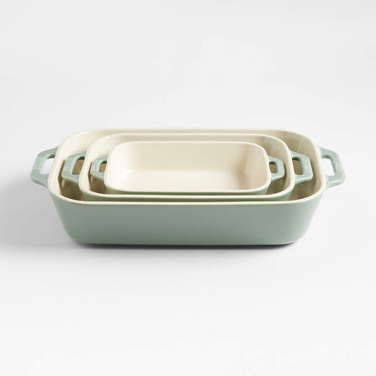 Staub Stoneware 3 piece  Rectangular Baking Dish Set in Eucalyptus