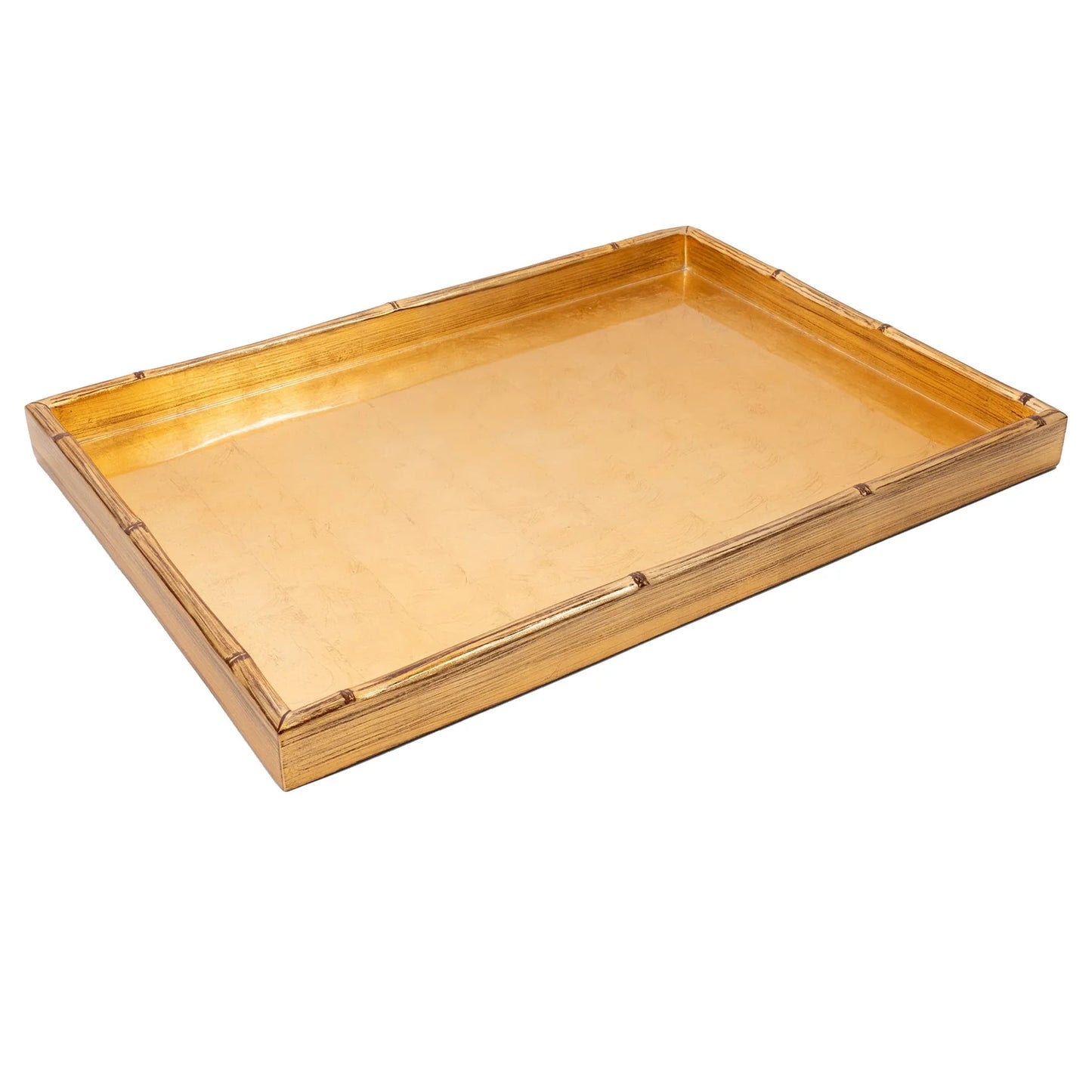 Gold Leaf Bamboo Edge Large Lacquer Rectangule Tray