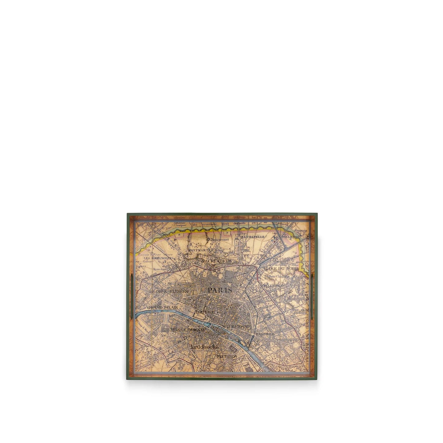 Gold Leaf Paris Map Rectangular Lacquered Tray