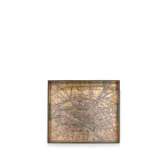 Gold Leaf Paris Map Rectangular Lacquered Tray