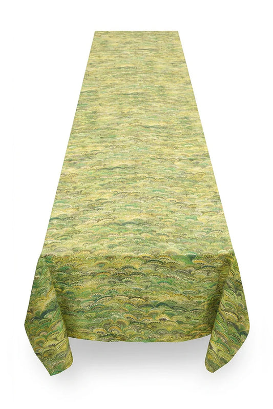 Summerill & Bishop Marble Fan Linen Tablecloth in Green 65”x 150”
