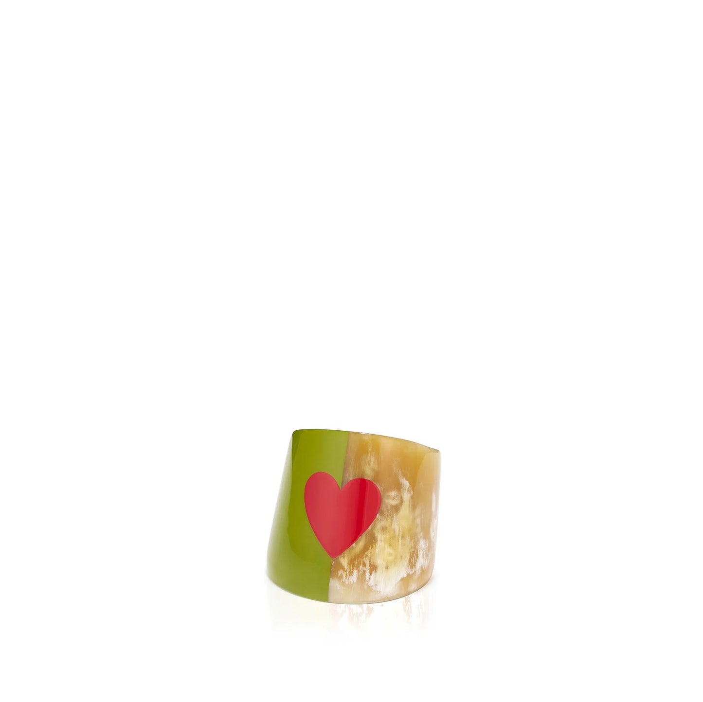 Summerill & Bishop Heart Green Lacquer & Horn Napkin Ring Set of 6