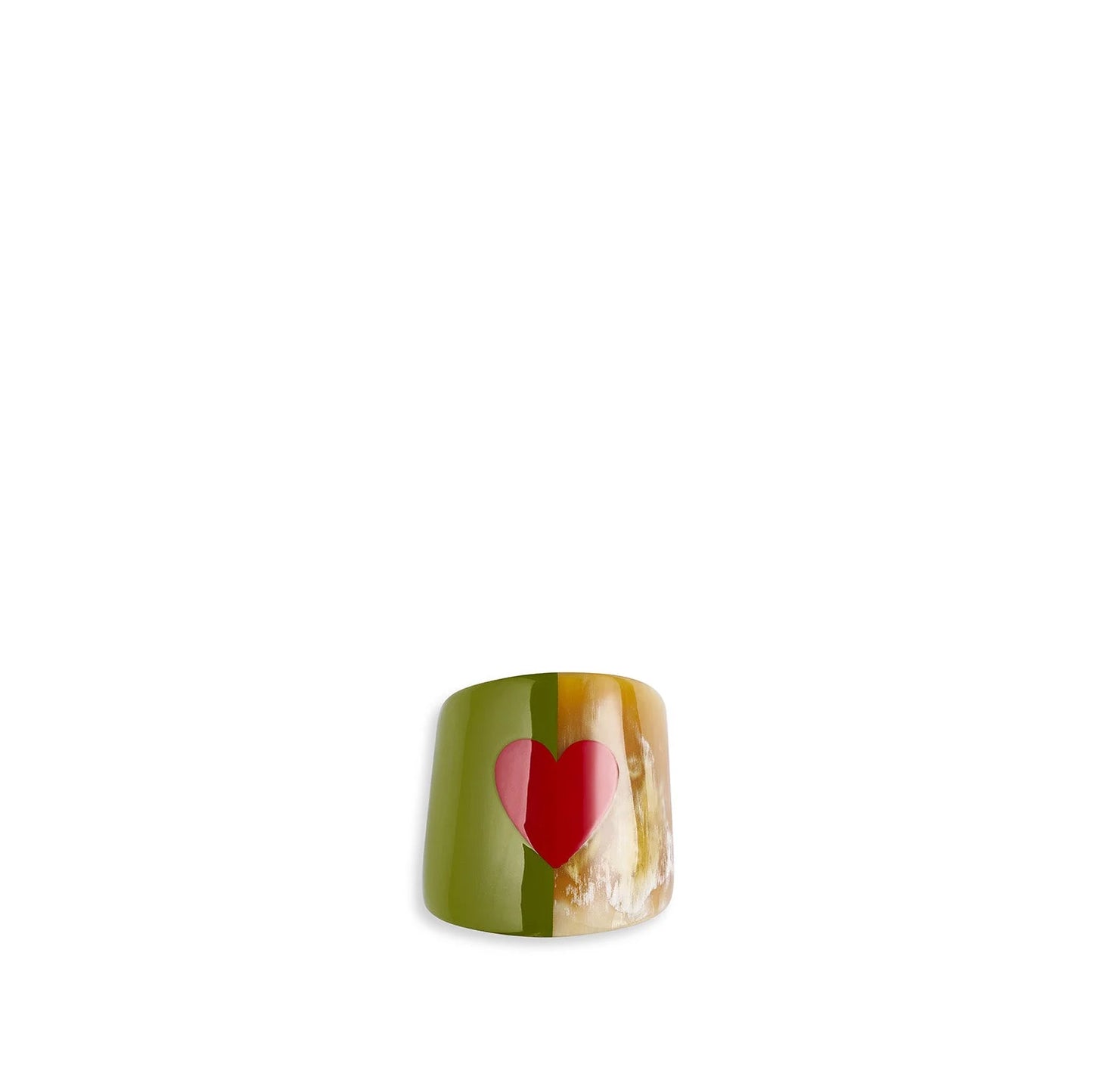 Summerill & Bishop Heart Green Lacquer & Horn Napkin Ring Set of 6