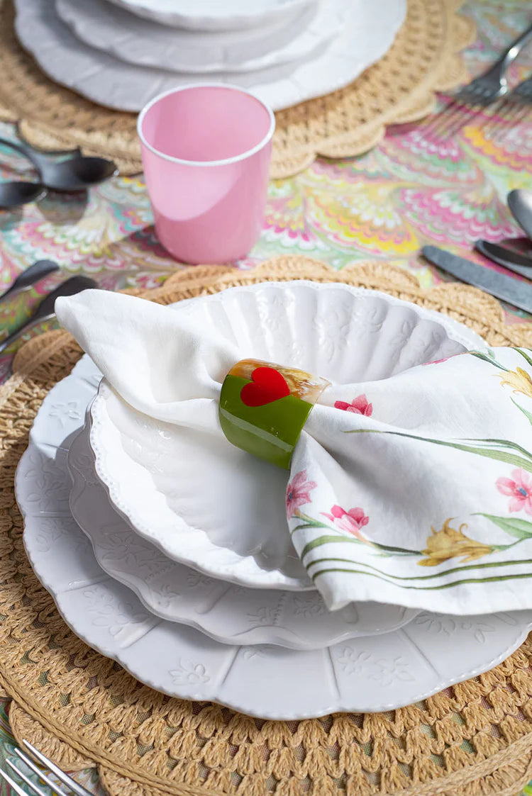 Summerill & Bishop Heart Green Lacquer & Horn Napkin Ring Set of 6
