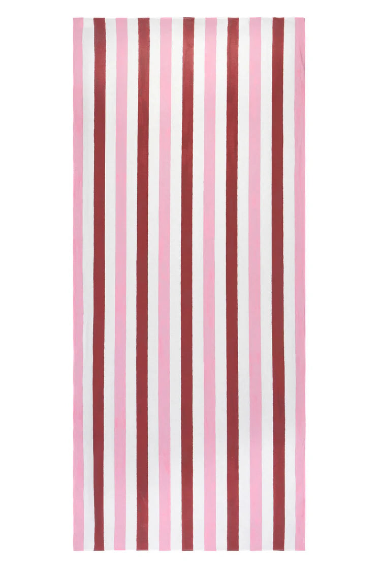 Summerill & Bishop Multi Stripe Linen Tablecloth in Raspberry & Rose Pink 65”x118”