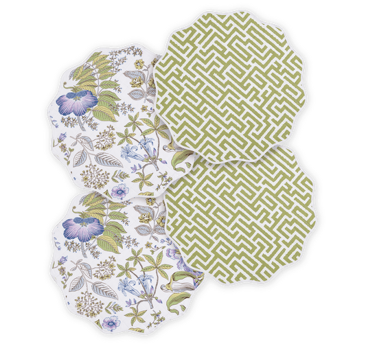 Reversible Quilted Placemat - Set of 4 Pomegranate Lilac & Gabriel Grass