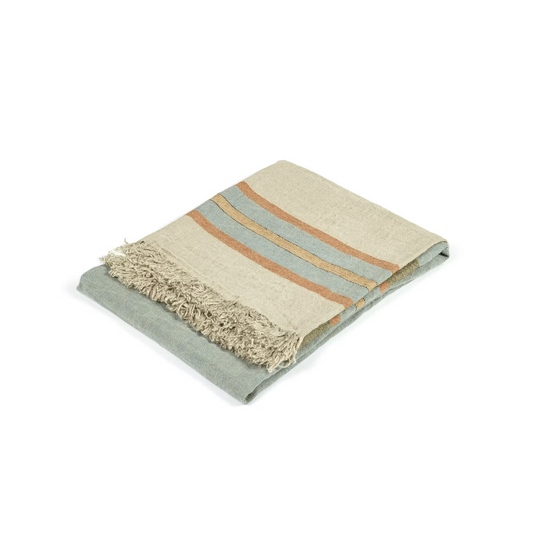 Belgian Linen Guest Towel Turquoise Stripe