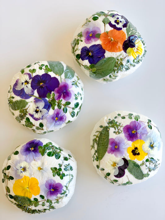 Honey Chèvre Torte with edible flowers