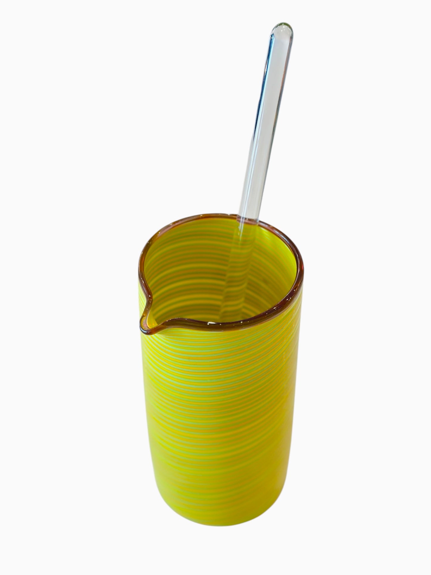 Swirled Glass Cocktail Pitcher with Glass Stirrer - Yellow/Green/Brown