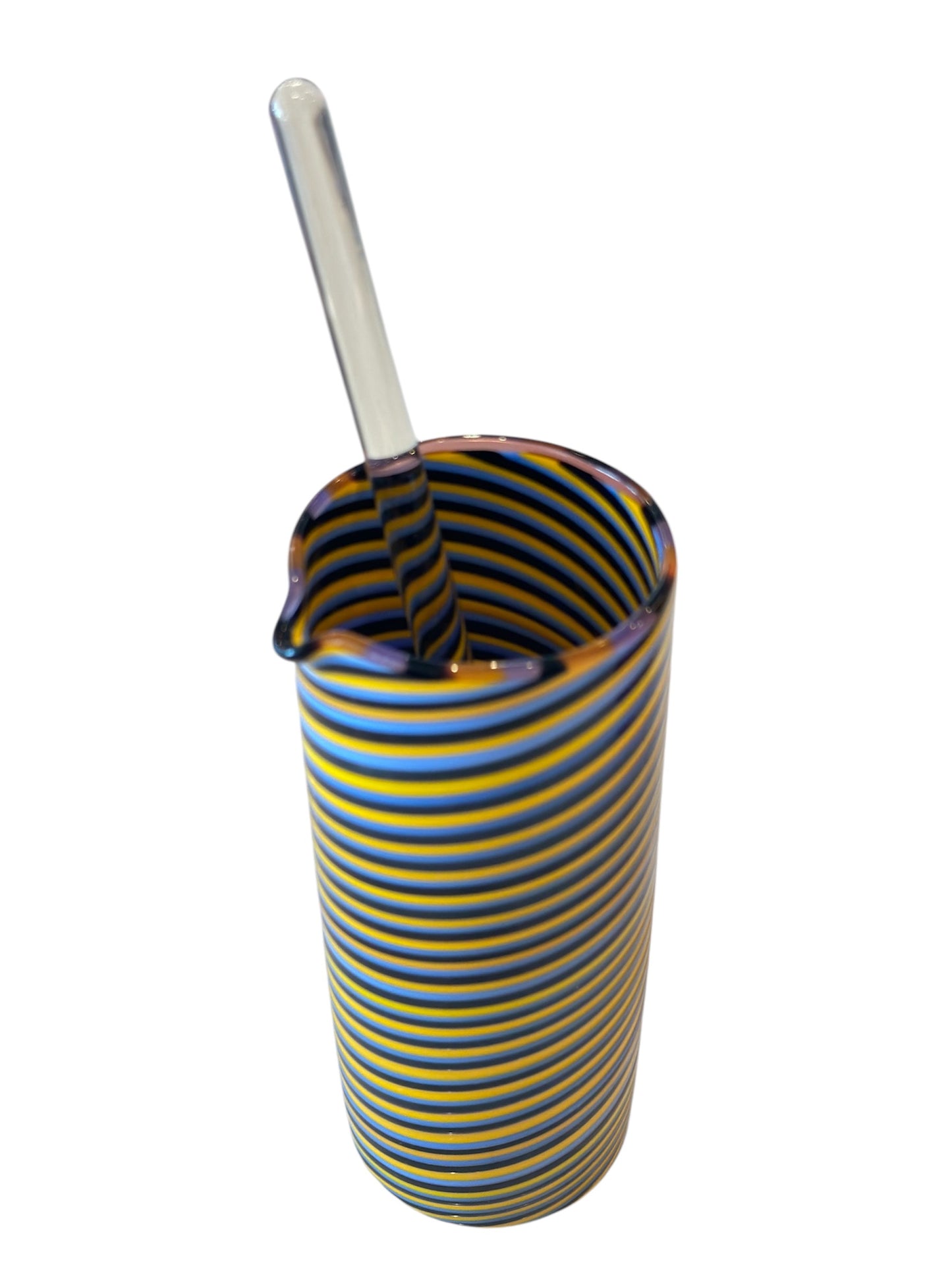 Swirled Glass Cocktail Pitcher with Glass Stirrer - Blue/Yellow/Black