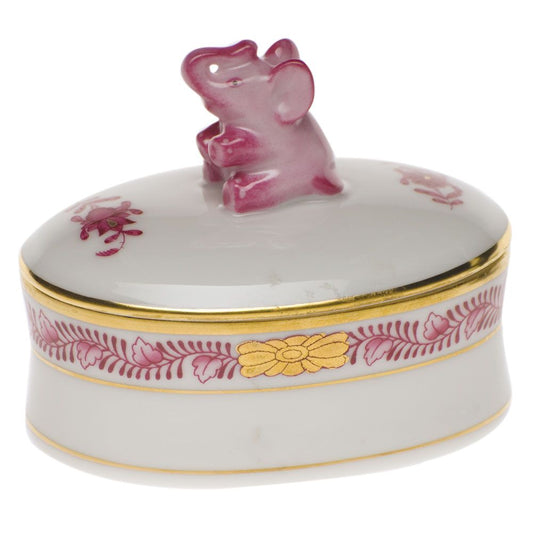 Oval Box with Elephant Raspberry -