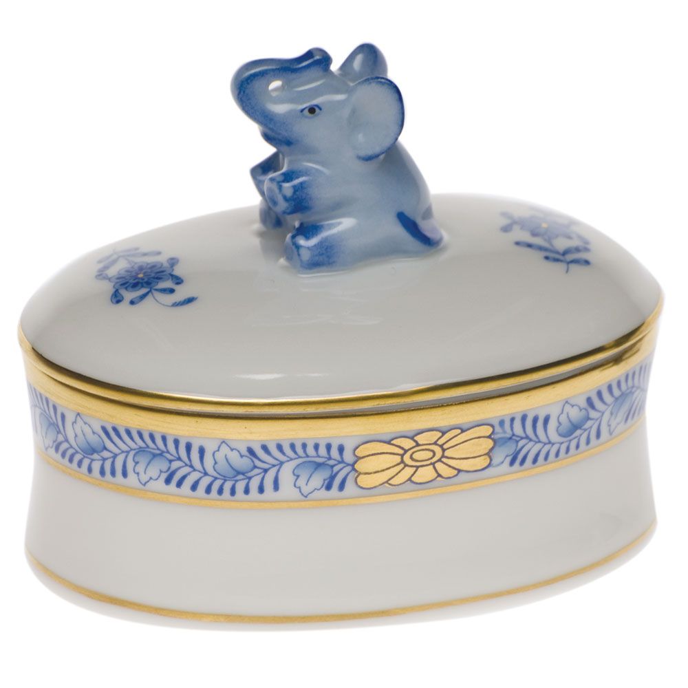 Oval Box with Elephant Blue-