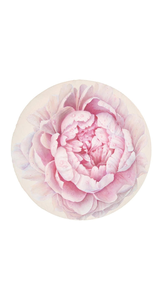 Pink Painted Peony Round Linen Tablecloth