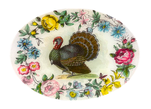 Turkey and Flowers Oval Tray