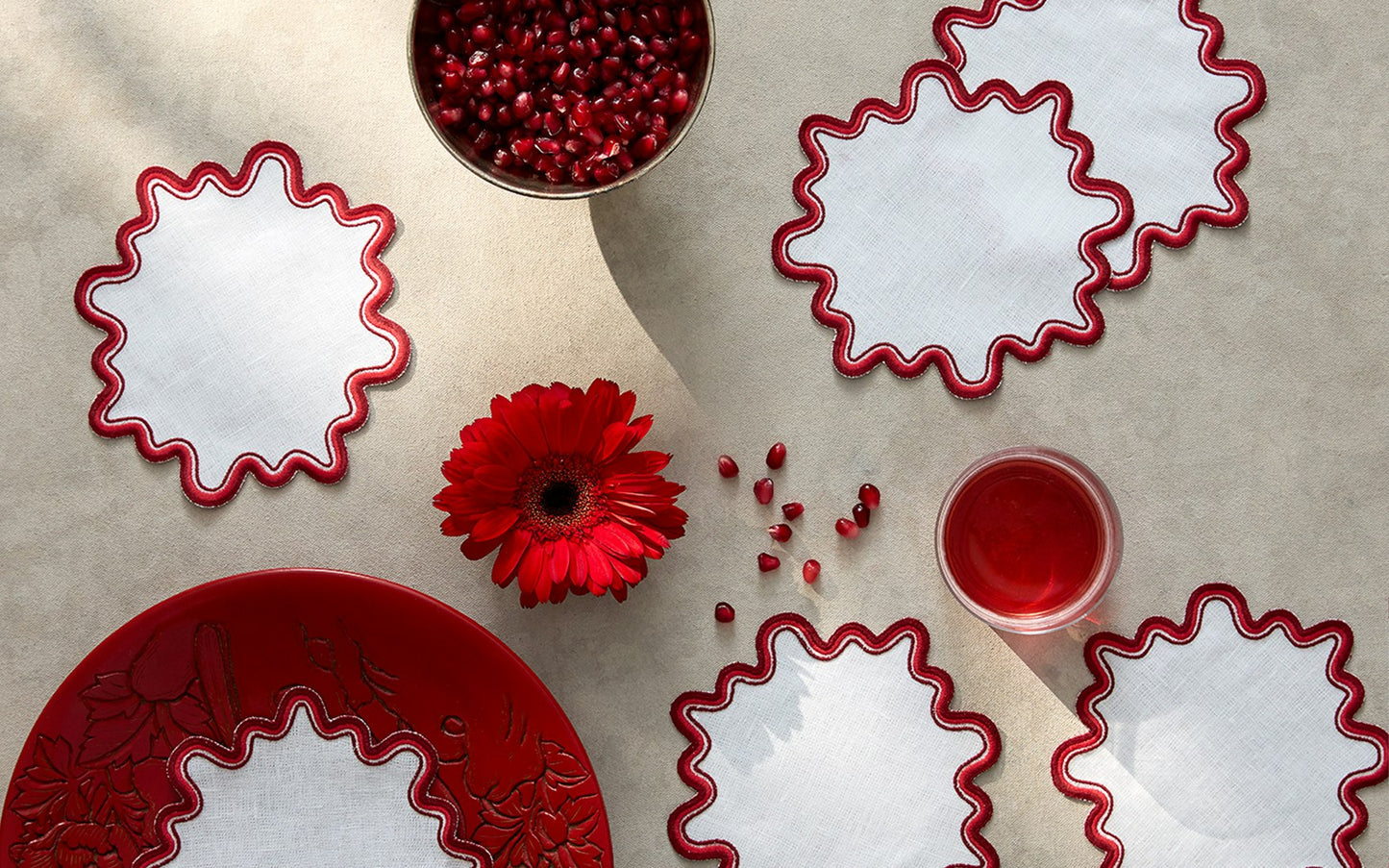 Wave Cocktail Napkins - Scarlet