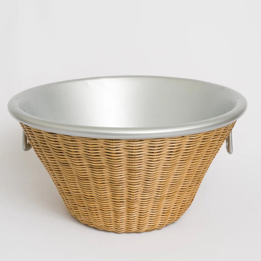 Natural Wicker and Aluminum Ice Bucket with Handles