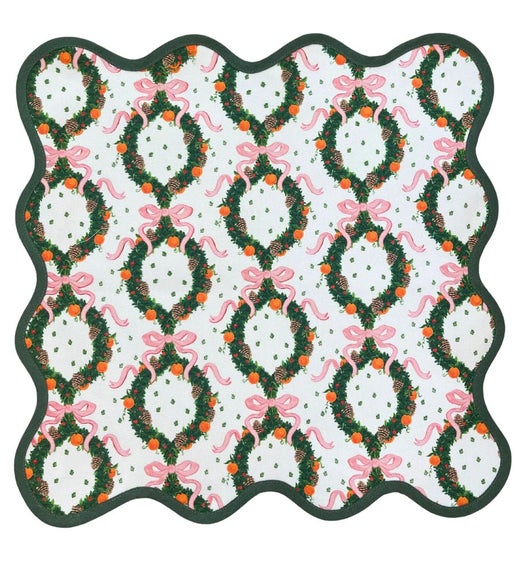 S/4 Pink Wreath Scalloped Placemats