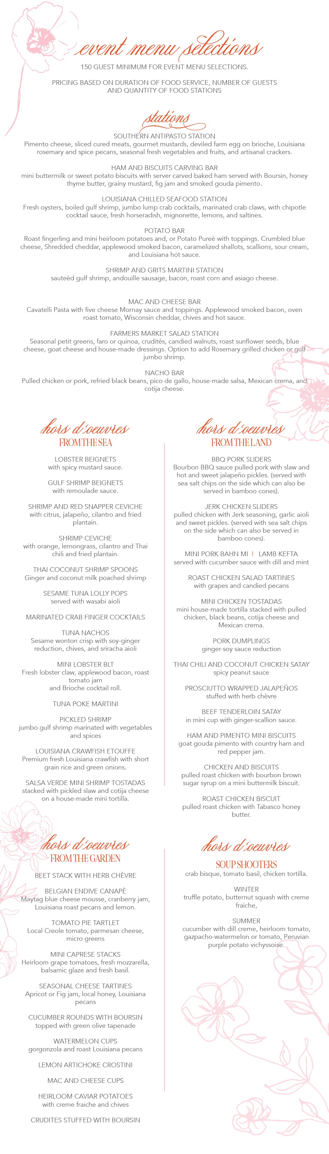 EVENT MENU SELECTIONS – Gourmet Girls