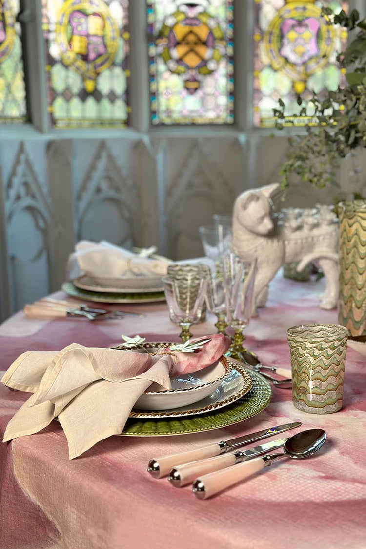 Pink Painted Peony Round Linen Tablecloth