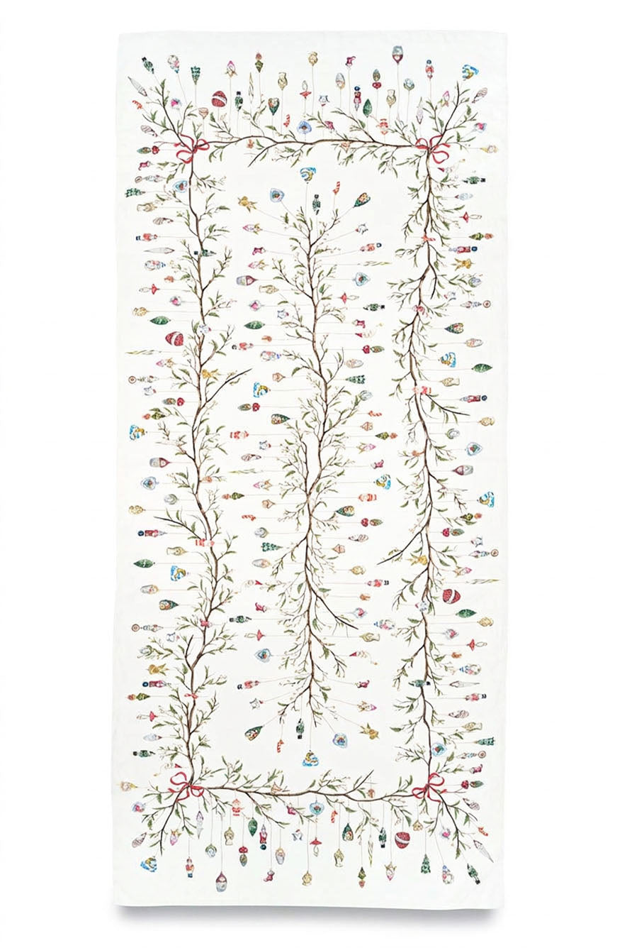 Christmas Ornaments linen tablecloth
